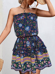 Bohemian Floral Print Bandeau Mini Dress Newgew Dresses