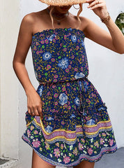 Bohemian Floral Print Bandeau Mini Dress Newgew Dresses