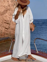 Balloon Sleeve Button Pocketed Loose Shirt Maxi Dress Newgew Dresses
