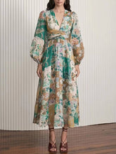 Hand-Painted Printed V-Neck Waist Midi Dress Newgew Dresses