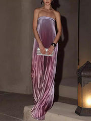 Gradient Strapless Pleated Sleeveless Dress Newgew Dresses