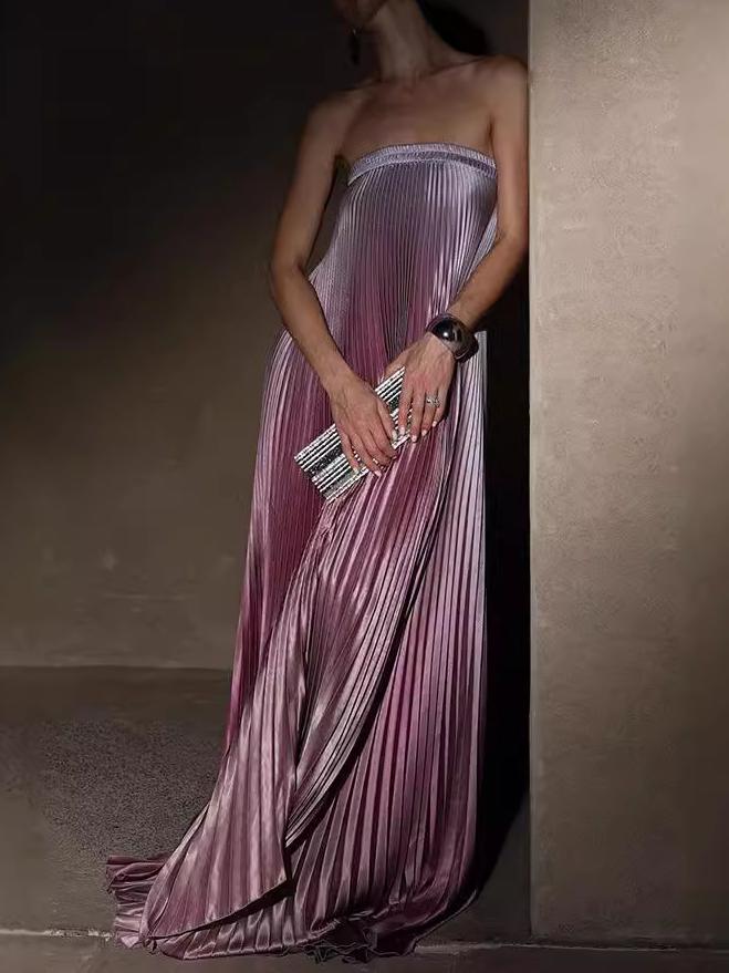 Gradient Strapless Pleated Sleeveless Dress Newgew Dresses