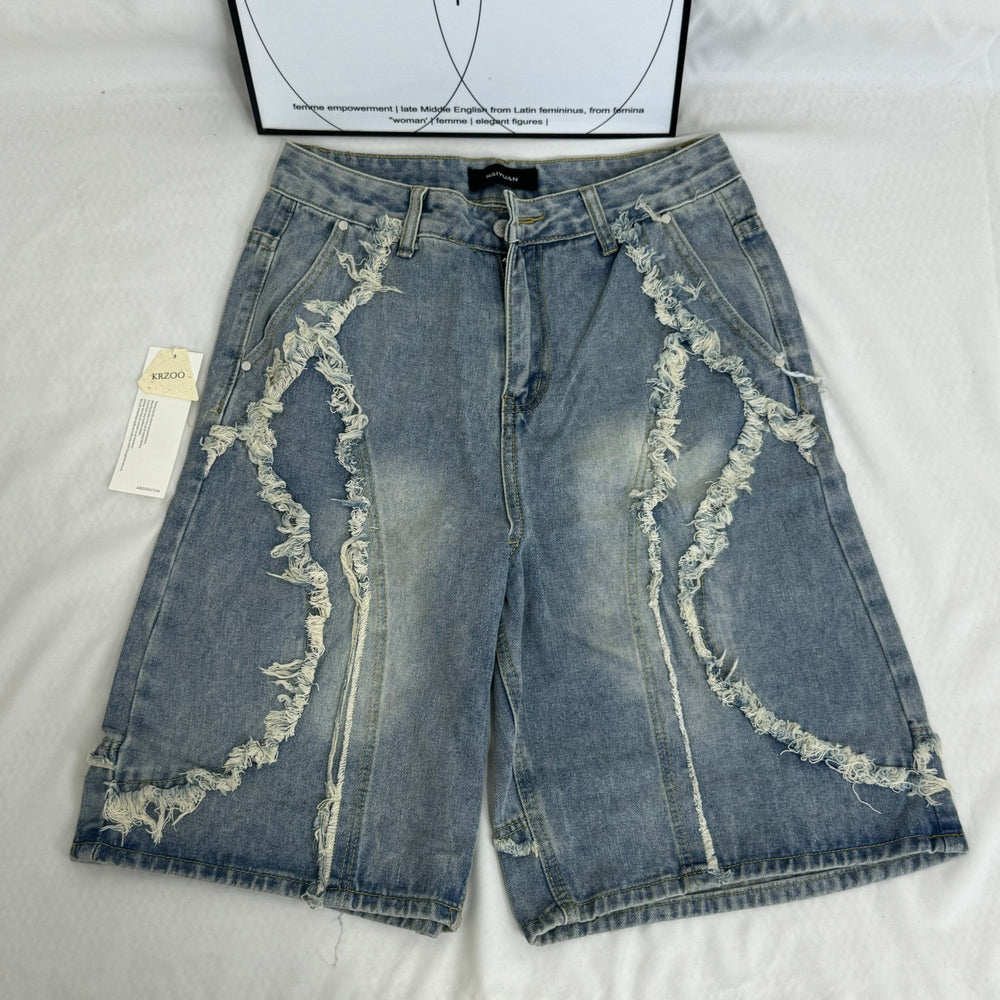 Vintage-Styled Cat Whisker Denim Shorts PinTow