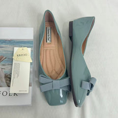 Square-Toe Bow-Accented Low-Cut Flats PinTow