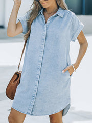 Chelsea Pocketed Denim Button Down Shirt Dress Newgew Dresses