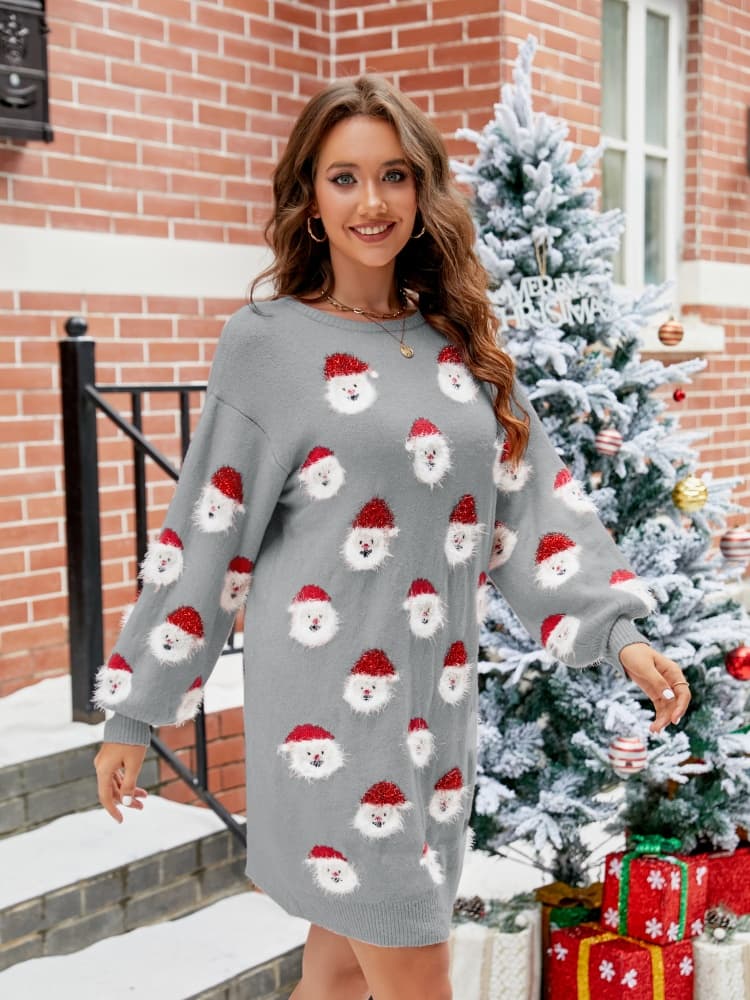 Santa Claus Embroidered Sweater Mini Dress Newgew Dresses