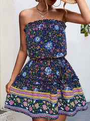 Bohemian Floral Print Bandeau Mini Dress Newgew Dresses