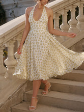 Halterneck Deep V Floral Backless Midi Dress Newgew Dresses