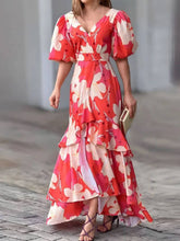 Elegant V-Neck Printed Layered Dress Newgew Dresses