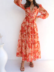 Casual Long-Sleeved V-Neck Swing Midi Dress Newgew Dresses