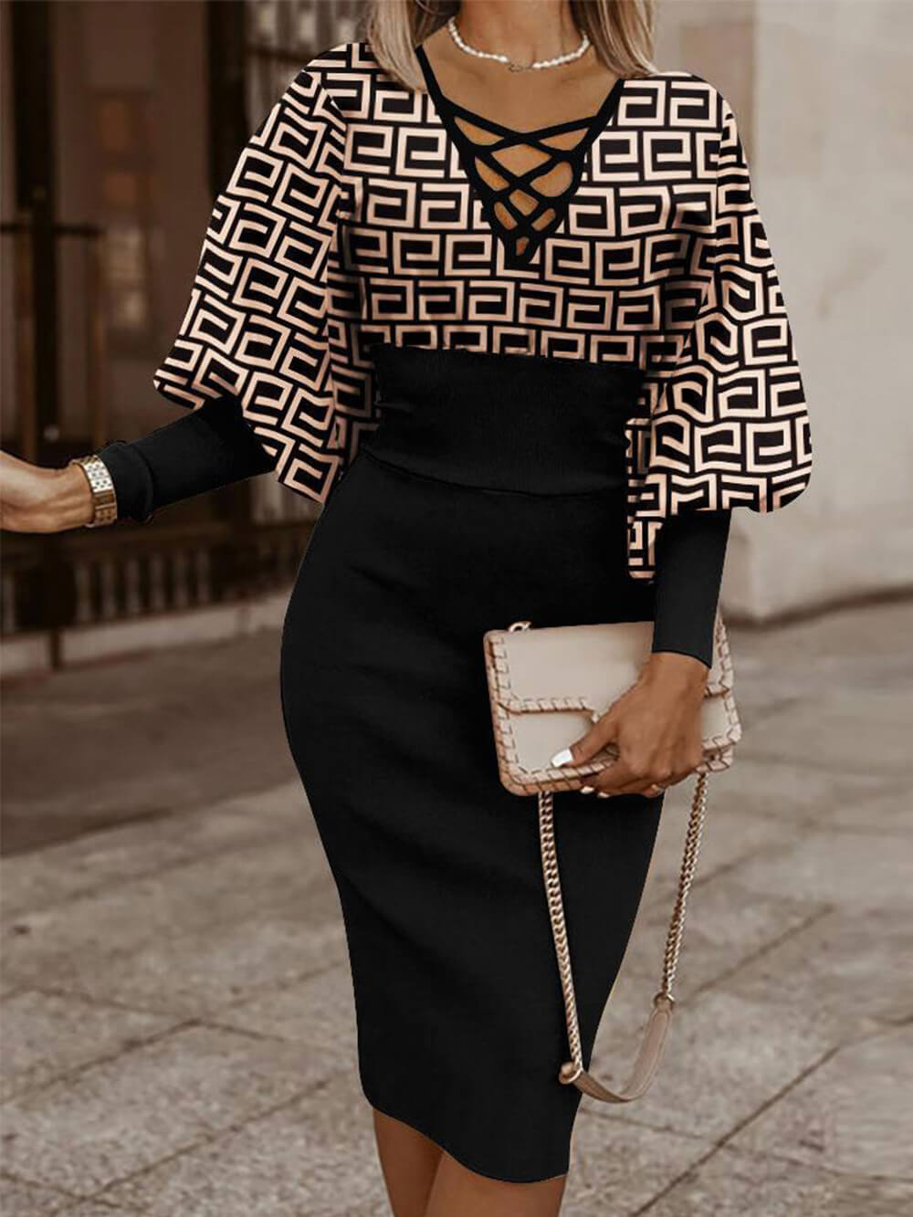 Balloon Sleeve Fashion Midi Dress Newgew Dresses