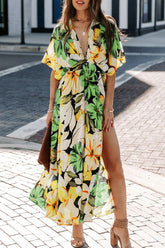 High Split V-Neck Print Dress Newgew Dresses