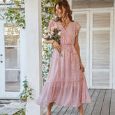 Deep V Polka Dot Casual Long Dress Newgew Dresses