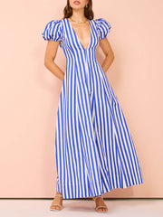 Bubble Sleeve In Stripe Wavy Maxi Dress Newgew Dresses