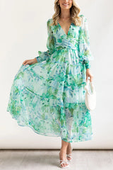 Painted Inspiration Floral Balloon Sleeves Maxi Dress Newgew Dresses