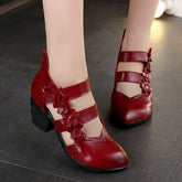 Women Retro Hollow Flower Leather Wedge Sandals Newgew Shoes