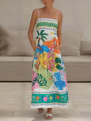 Unique Printed Strapless Sleeveless Resort Style Midi Dress Newgew Dresses