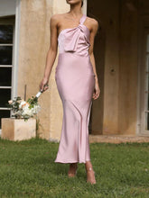 Carrie Satin Drape Twist Detail One Shoulder Midi Dress Newgew Dresses