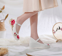 Women's Jacquard Cotton Ethnic Style Embroidered Height Canvas Shoes Newgew