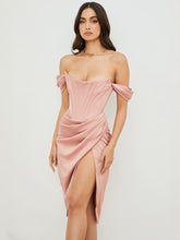 Cap Shoulder Corset Bodycon Midi Dress - Nude Pink Newgew Dresses