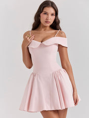Ballet Pink Off-Shoulder Spaghetti Strap Mini Dress Newgew Dresses