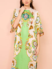 Unique Cashew Floral Print Loose Midi Dress Newgew Dresses