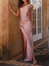 Temperament Slim Fit One Shoulder Split Satin Dress Newgew Dresses