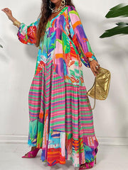 Oversized V-Neck Printed Maxi Dress Newgew Dresses