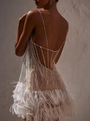 Backless Fringed Mesh Sequin Miniskirt Newgew Dresses