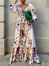 Holiday Style Lantern Sleeve Printed Long Dress Newgew Dresses
