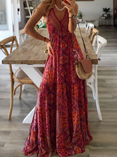High Waist V-Neck Vintage Print Maxi Dress Newgew Dresses