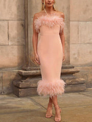 Sleeveless Fur Pencil Midi Dress Newgew Dresses