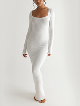 Solid Knit Square Neck Long Sleeve Maxi Dress Newgew Dresses