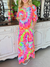 Tie-dye positioning casual V-neck pullover skirt short-sleeved long skirt Newgew Dresses
