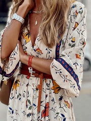 V-Neck Printed Loose Maxi Dress Newgew Dresses