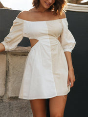 One-Shoulder Off-Waist Balloon Sleeve Mini Dress Newgew Dresses