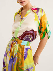 Modern Printed Satin Blouse and Skirt Set Newgew Dresses