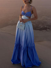 Gradient Color Print Cutout Waist Tiered Maxi Dress Newgew Dresses
