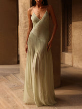 Ethereal Elegance Pleated Patchwork Slit Maxi Dress Newgew Dresses