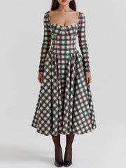 Red Tartan Corset Midi Dress Newgew Dresses