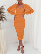Mesh Pleated Long-Sleeve Midi Dress Newgew Dresses