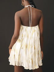 Sequins Hanging Neck Halter Print Swing Mini Dress Newgew Dresses