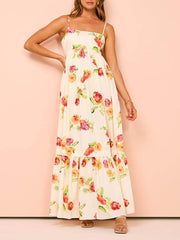 Unique Floral Print Halter Backless Extra Maxi Dress Newgew Dresses