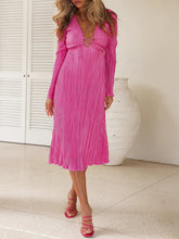 Mountain Vistas Draped Pleated Bell-Sleeve Midi Dress Newgew Dresses