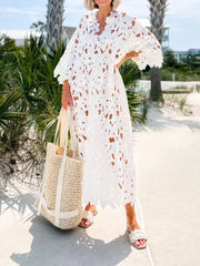 Floral Eyelet Lace Cover Up Beach Midi Dress Newgew Dresses