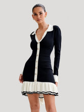 Ruffled Pearl Button Knit Mini Dress Newgew Dresses