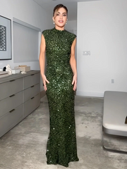 Elastic Sequin Backless Maxi Dress Newgew Dresses