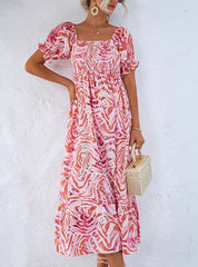 Smocked Print Off The Shoulder Midi Dress Newgew Dresses