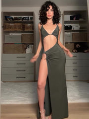 HOLLOW HIGH SLIT SUSPENDER DRESS Newgew Dresses
