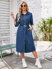 Washed Casual Short-Sleeve Denim Maxi Dress Newgew Dresses